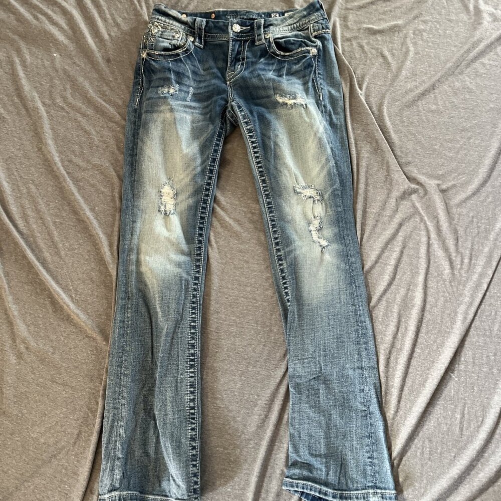 Miss Me Jeans Sz 25x31 Mid-Rise Easy boot Cut Rhinestones Embellished distressed
